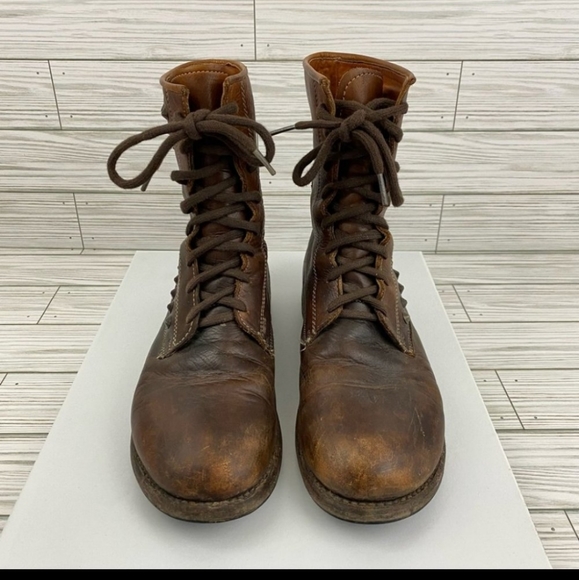 Bed Stu Cobbler Series Studded Distressed Brown Leather Lace Up Boots Size 9 - Picture 12 of 13